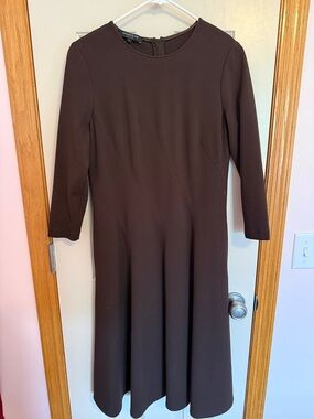 Lafayette 148 New York Dark Brown 3/4 Sleeve Fit-and-Flare Dress